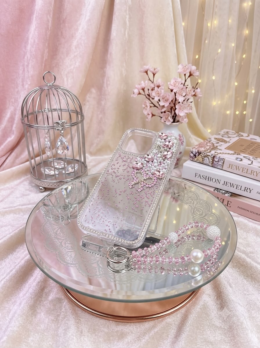 Glittery Bow Resin Art Case with Charm (RS-101)