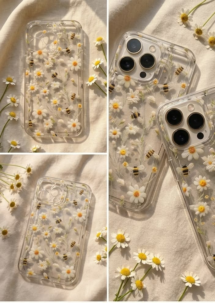 Pressed Daisy & Bee Clear Acrylic Case