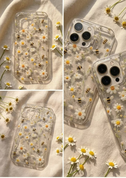 Pressed Daisy & Bee Clear Acrylic Case