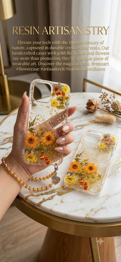 Sun Flower Resin Art Case with Charm (RS-099)