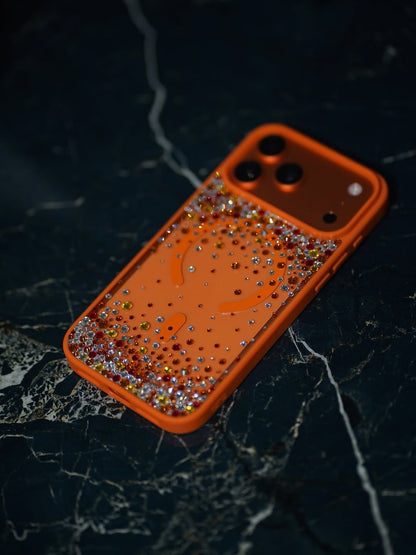 Cosmic Orange Sparkle Rhine Stone Case with matching Charm (#RS-084)
