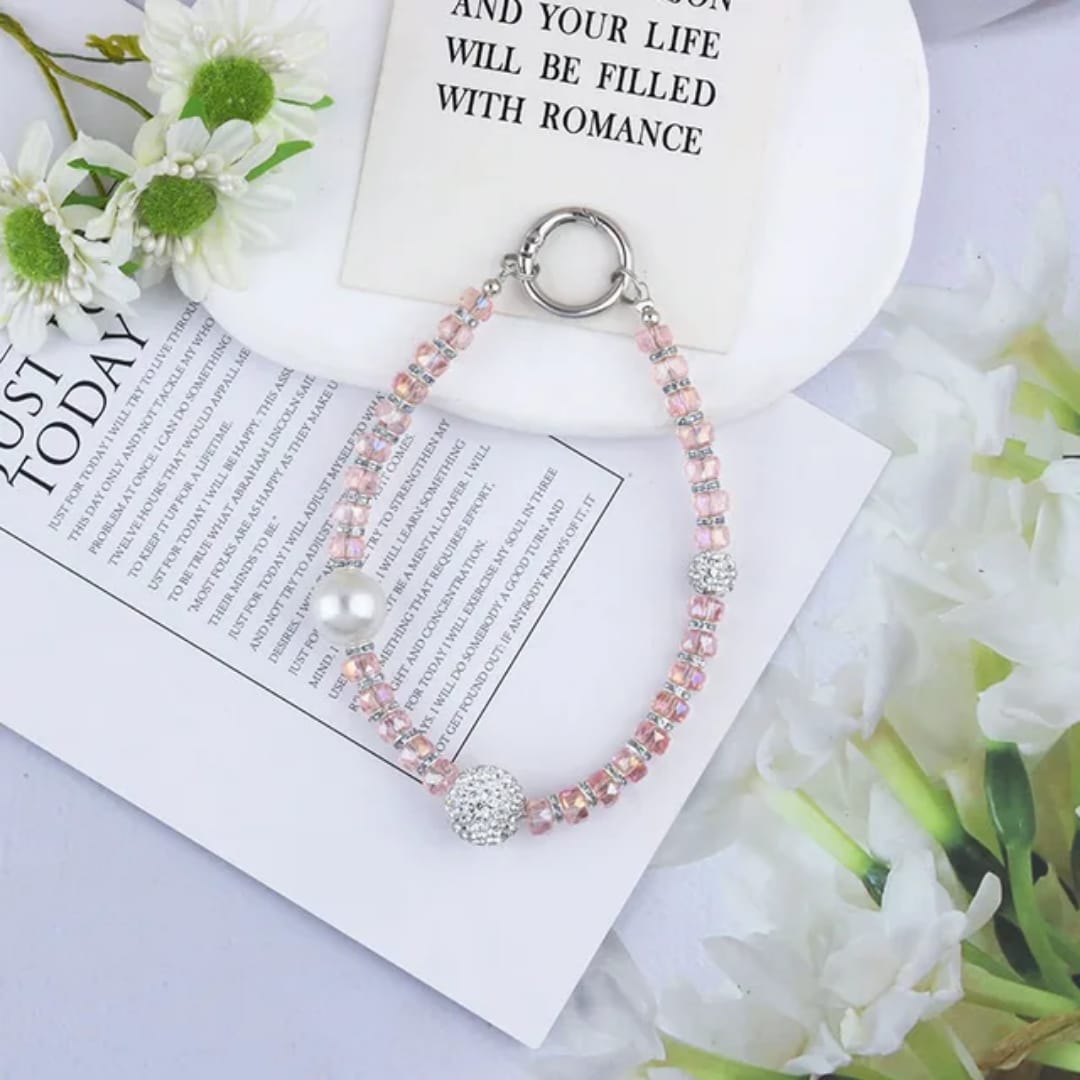 Pink Pearl Crystal Phone Charm