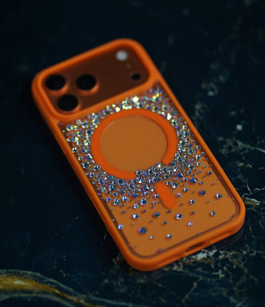 Cosmic Orange Sparkle Rhine Stone Case with matching Charm (#RS-111)