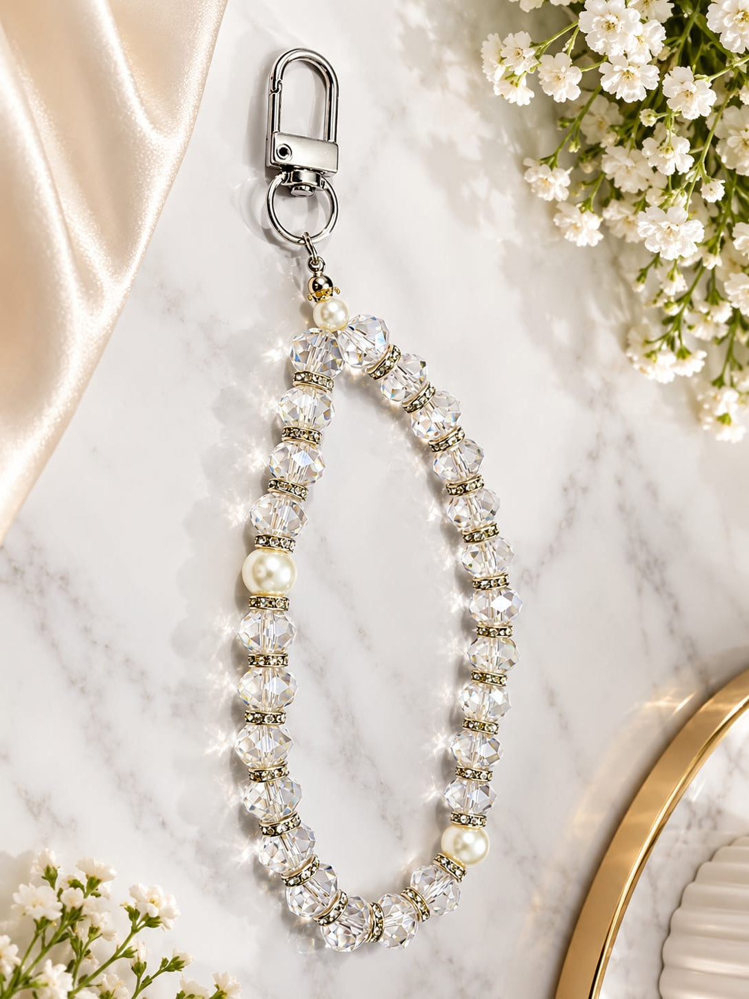 Clear Pearl Crystal Phone Charm