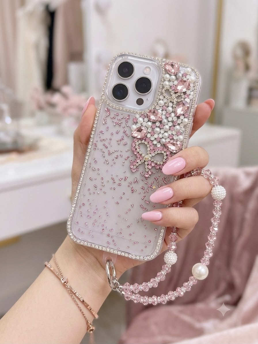 Glittery Bow Resin Art Case with Charm (RS-101)