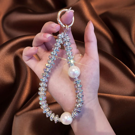White Pearl Crystal Phone Charm