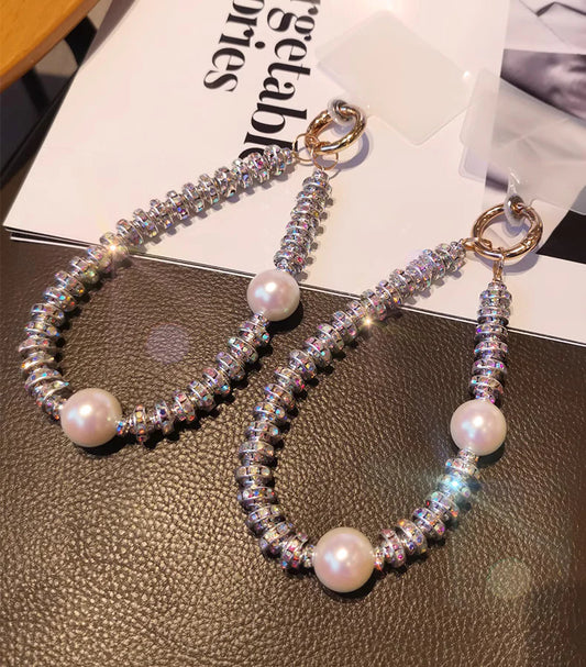 White Pearl Crystal Phone Charm